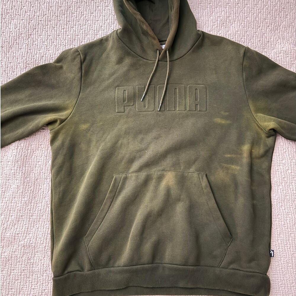 Puma olive green embossed logo hoodie